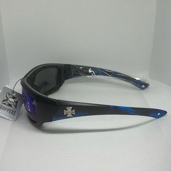 Choppers Padded Flame Mirrored Lens Sunglasses - Picture 2 of 3